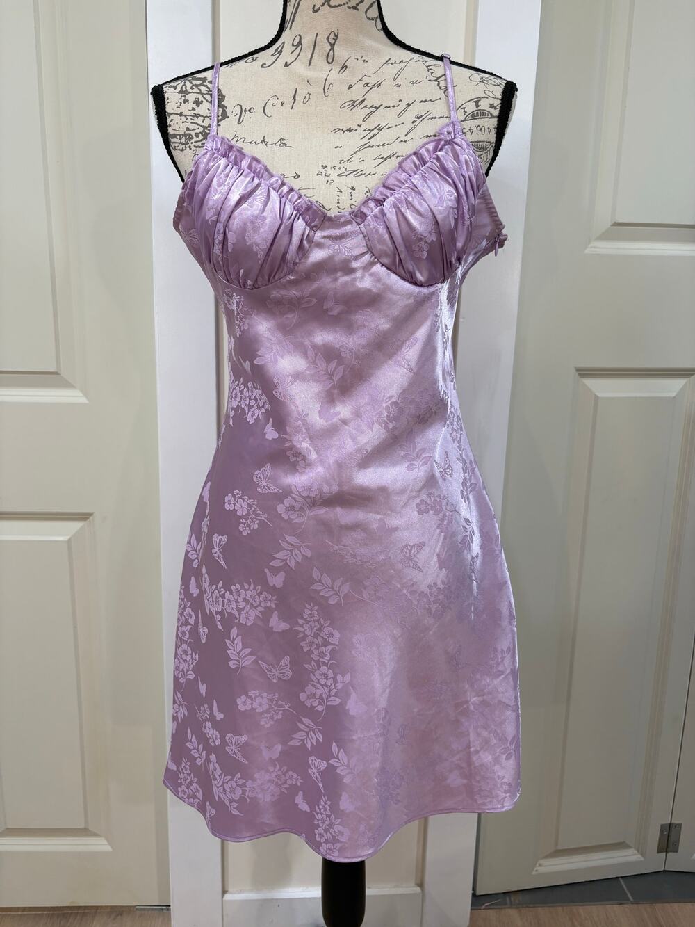 L. A. Hearts Lavender Purple Y2K Satin Butterfly Coquette Slip Dress Large
